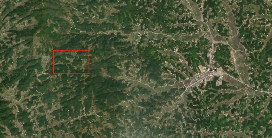 左侧红色为旧宅所在地,右边是镇中心